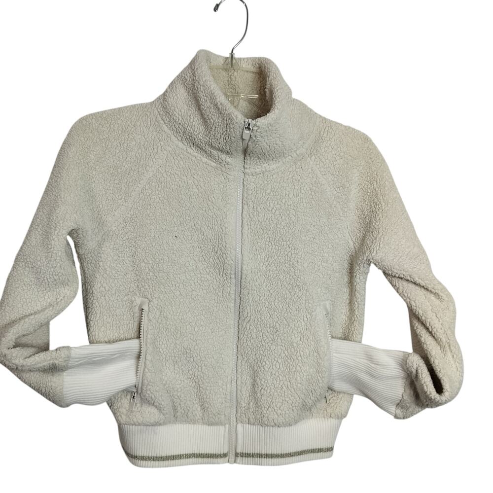 4428) Athleta Tugga Ivory Cropped Full Zip Fleece Sweater XXS